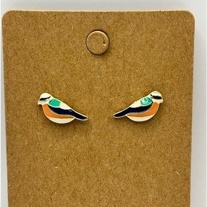 Peach multicolored bird stud earrings